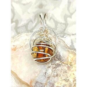 JASPER STONE WIRE WRAPPED PENDANT ON SILVER PLATED CHAIN